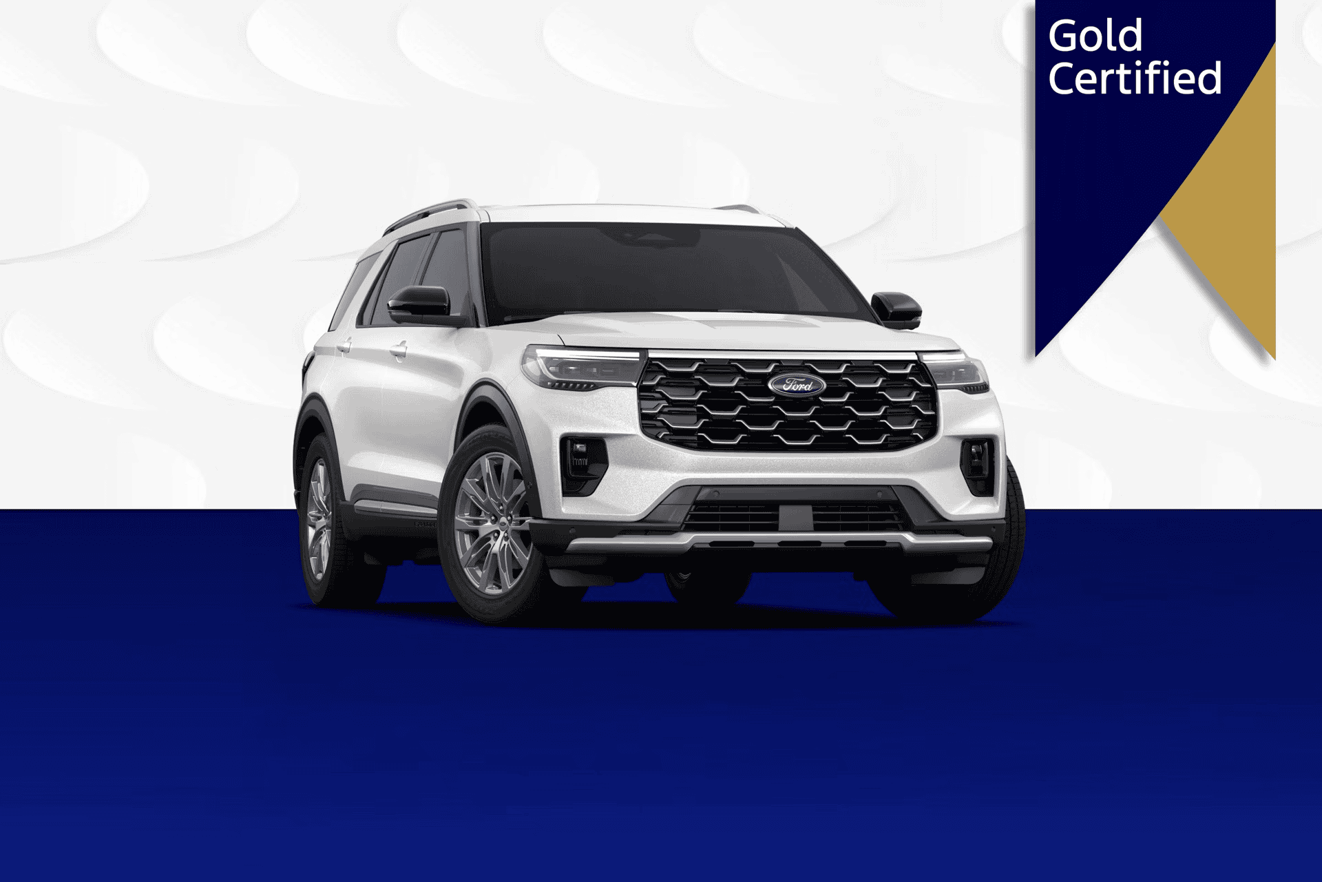 New Ford Explorer SUV in white at Barrhaven Ford dealership.